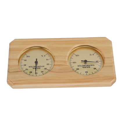 2-i-1 Bastutermometer & Hygrometer i Trä – Väggmonterad, 0–120°C, Guldram