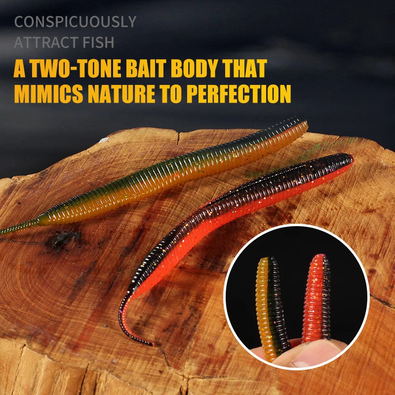 2019 new Supercontinent Needle-tailed straight worm now hot 100mm/10pcs Double Color Silicone Bait
