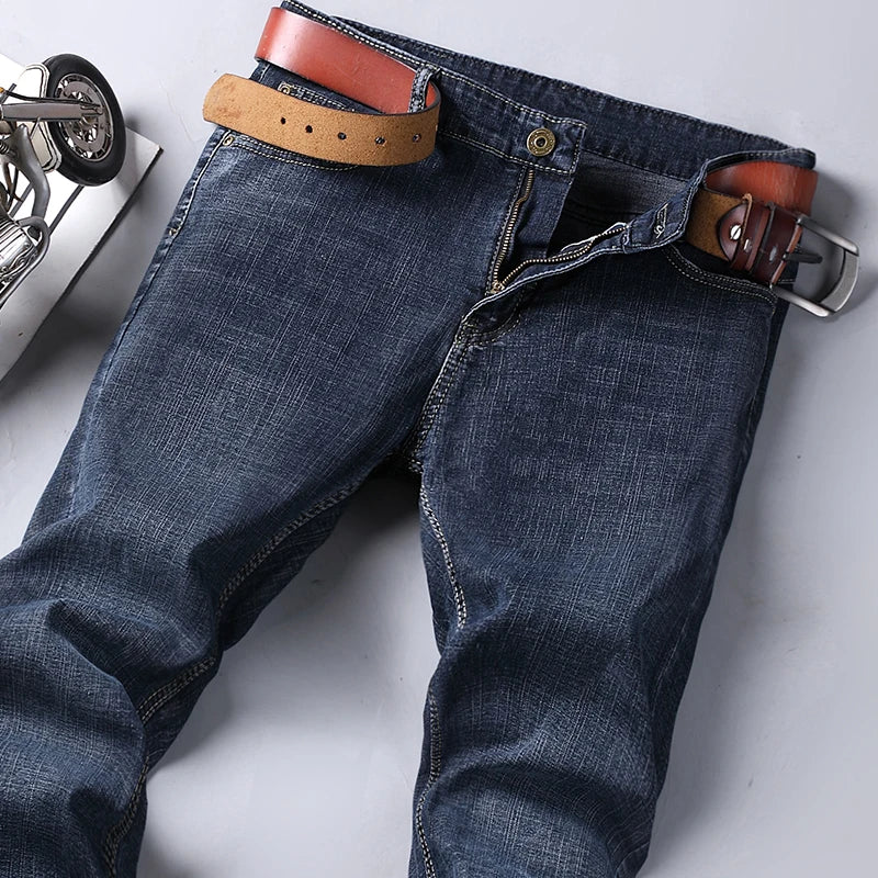 Classic Business Casual Jeans Men 2026 New Fashion Blue Slim Stretch Denim Trousers Male High Pants Men Clothing