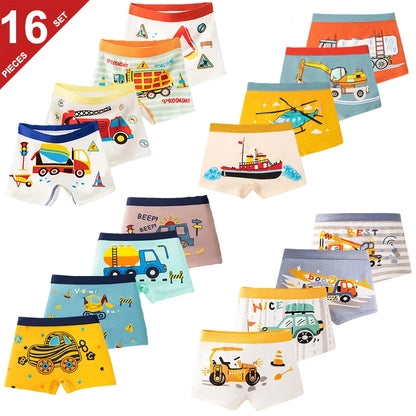 Pojkboxers 4/8/16-pack – 95% Bomull Andningsbar Mjuk Bil/Dinosaurie-motiv Storlek M–2XL (3–14 år)