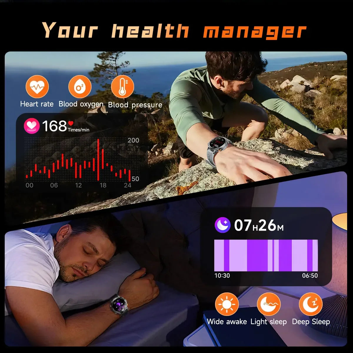 2026 New Men's GPS Outdoor Sports Smart Watch AMOLED Screen NFC Flashlight Heart Rate Monitor Waterproof Bluetooth Call 1000mAh