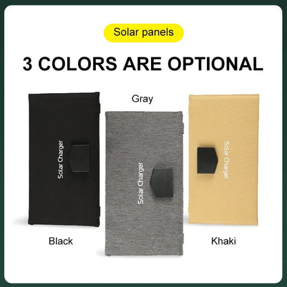 Vikbar Solpanel 60W – Monokristallin IP65 USB-C PD3.0 QC3.0 DC Camping Utomhus 850g Svart Khaki Grå