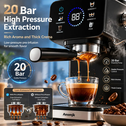 Semi-Automatic Coffee Maker Espresso Machine with Built-In Milk Frother One-Touch Americano Function, Adjustable Temperature, Cappuccino H13 Espresso Coffee Machine 20 Bar Semi-Automatic Italian Espresso Coffee Maker with Mil