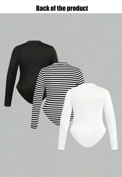 Women's long-sleeved plus-size one-piece dress - fashionable basic style tight-fitting garment - dance outfit one-piece pants