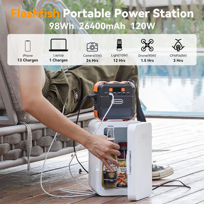 Flashfish A101 120W 98Wh 26400mAh Portable Power Station Backup Solar Generator for Outdoor Travel Camping Home SOS Flashlight