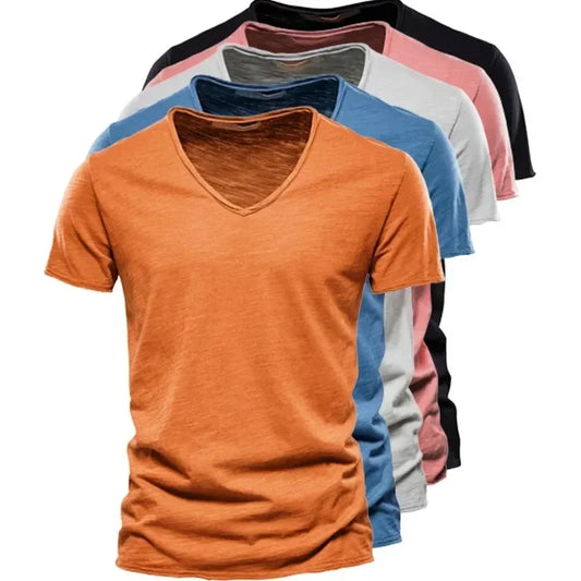 Herr T-shirt 100% Bomull V-ringad Kortärm – 8 Färger Andningsbar Fitness Casual Vår/Sommar S–5XL 2026