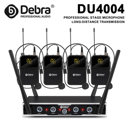 Debra DU4004 Wireless Conference Microphone System, UHF 4-channel, lavalier, headset, handheld microphone, for weddings, karaoke