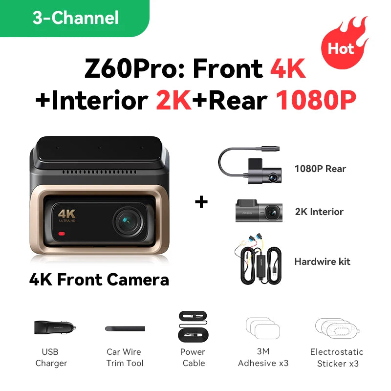 DDPAI Z60 Pro 4K Dashcam – Dubbla Sony STARVIS-sensorer, 5GHz WiFi, GPS, ADAS 2.0 och 4G LTE
