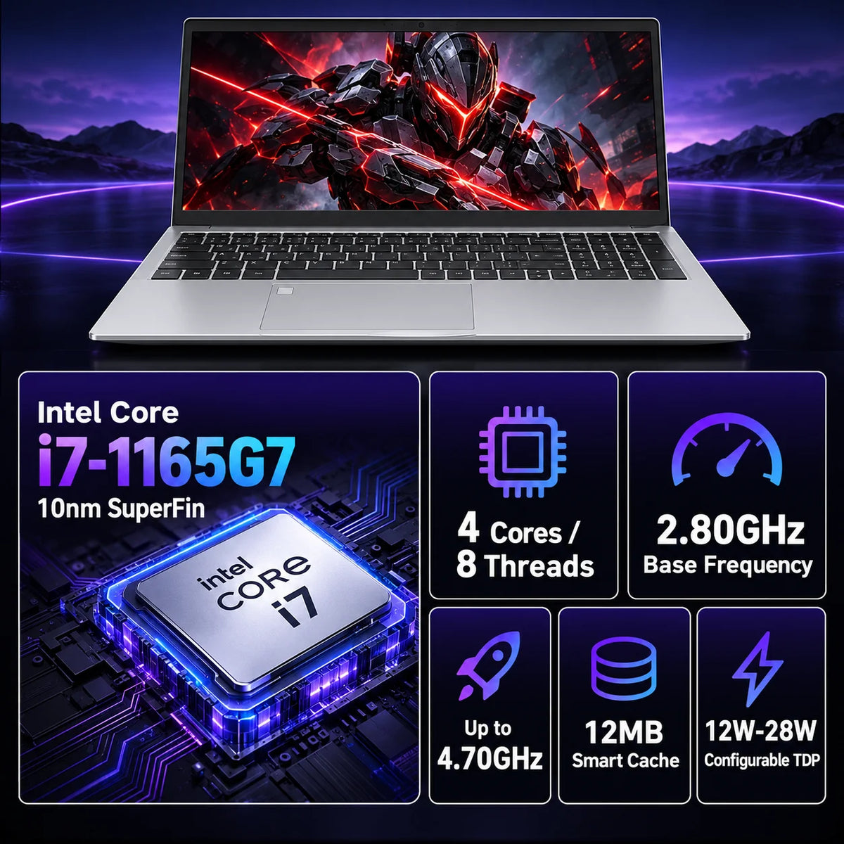 15.6" Laptop Computer Windows 11 Intel Core i7-1165G7 PC Gamer 16GB RAM Fingerprint Unlock Notebook Laptops Backlight Study