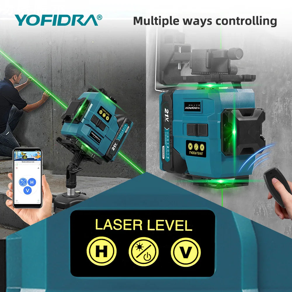 YOFIDRA 4D 16 Lines Laser Level Self-Leveling 360° Horizontal Vertical Leveling Tools With 1M Tripod For Makita 21V Battery Pin