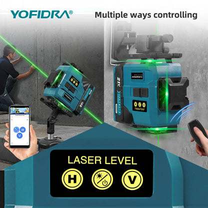 YOFIDRA 4D 16 Lines Laser Level Self-Leveling 360° Horizontal Vertical Leveling Tools With 1M Tripod For Makita 21V Battery Pin