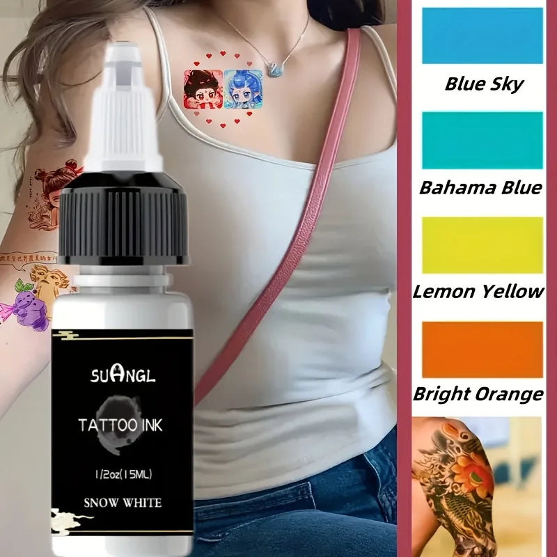 Professional Tattoo Ink - Multicolor Dynamic(14 Colors) & Vibrant Colors in 0.5oz (15ml) Bottles for Tattoo Artists