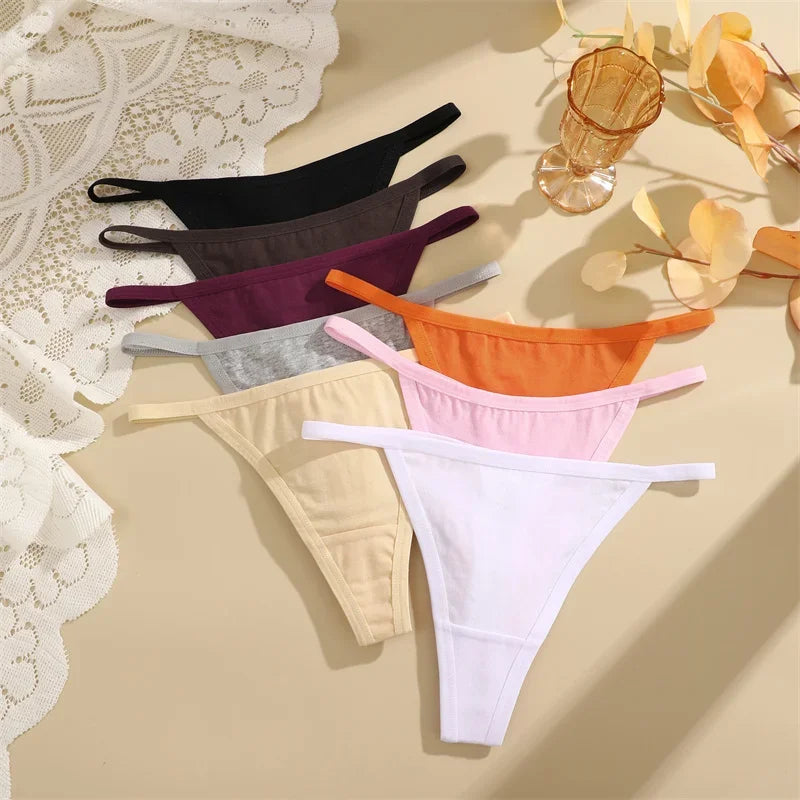 5Pcs Women Cotton Panties Female Thin Belts Underwear Sexy Low Waist G-String Thongs Ladies Soild Panties Breathable Lingerie