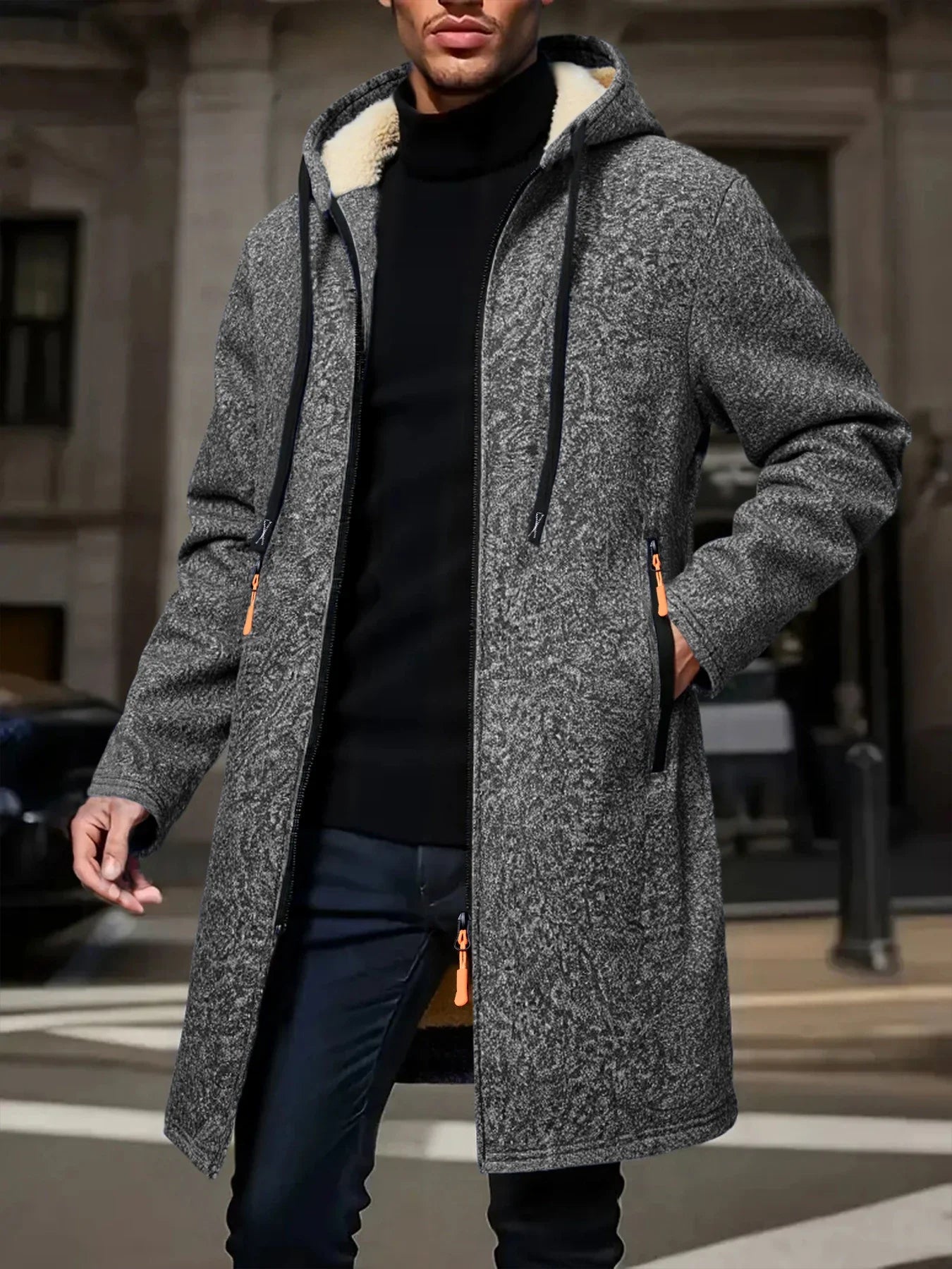 Herr Lång Vinterjacka med Fleece – Varm Vindskyddande Hoodie med Dragkedja, 4 Färger, Storlek S–XXXL