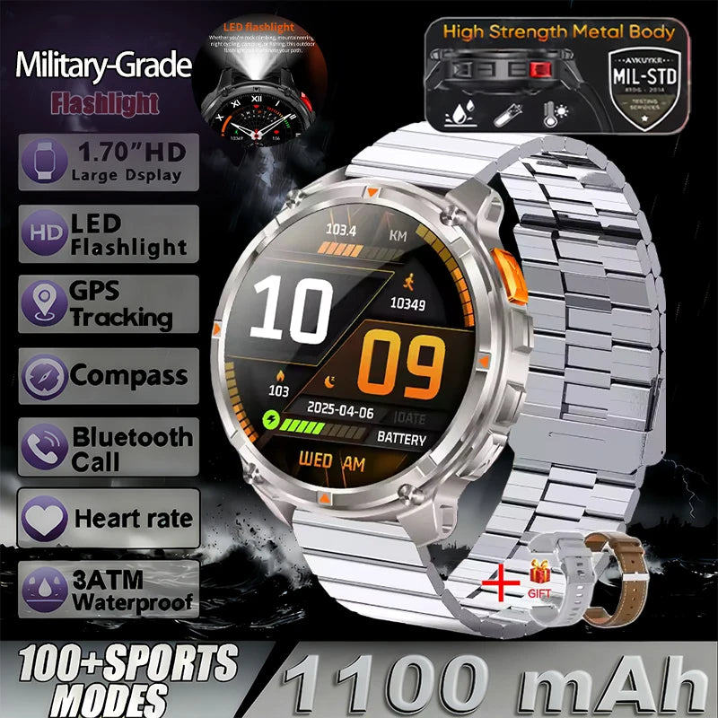 T-Rex3 Pro Militär Smartklocka 2026 – 1100mAh, GPS, Kompass, 5ATM, 14 Färger