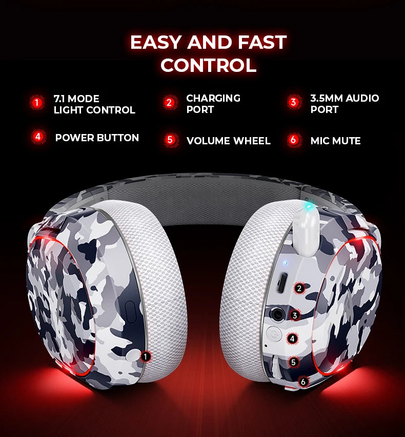 Picun G2 Trådlöst Gaming Headset – Bluetooth 2.4GHz 7.1 Surround 5ms ENC 100h 1000mAh AAC CE/FCC/RoHS PS4 PS5 PC Switch