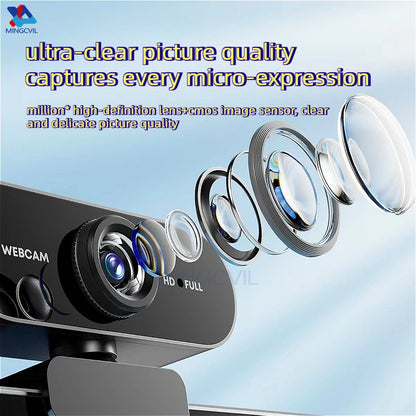 MINGCVIL 1080P HD Mini Webcam with Microphone USB Interface Supports Laptop Desktop Computer for Live Video Call Conference