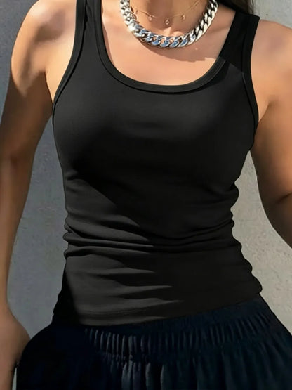 Dam Slim Ribbed Bomull Linne – Ärmlös O-ringning Bodycon Mjuk Andningsbar Sommar, 1/2/3-pack M–XXL