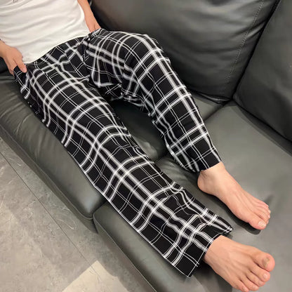 Herr Pyjamasbyxor Plus Size – Långa Tunna Geometriska Vår/Höst Hemmabyxor, M–6XL