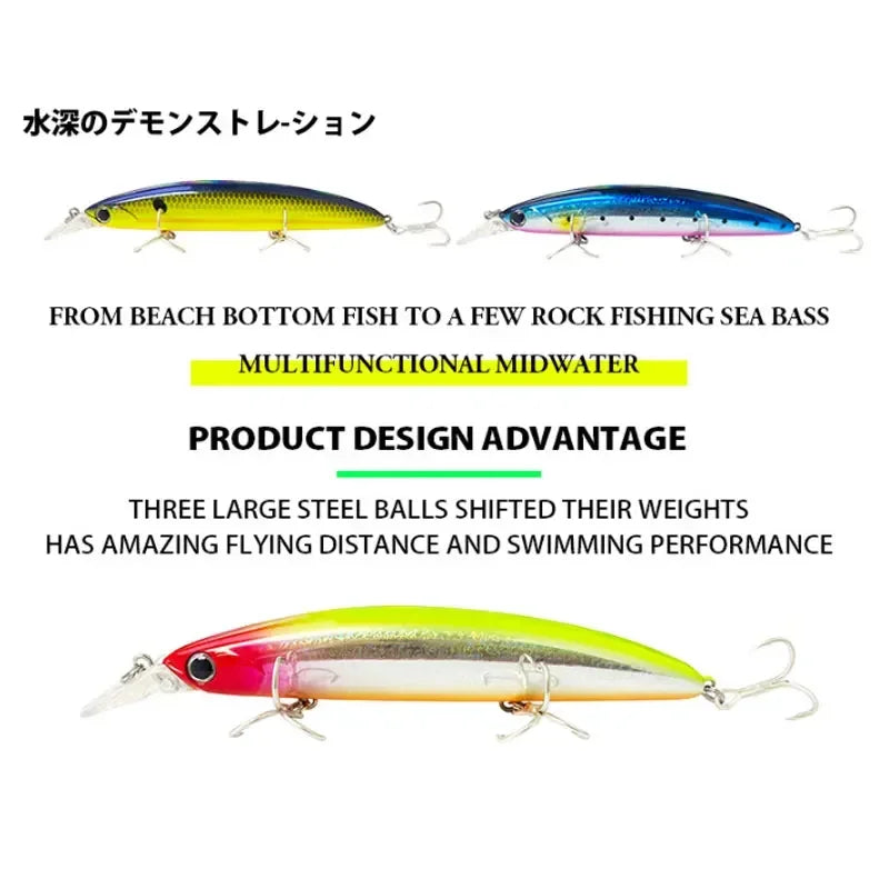 Floating Minnow Fishing Lures 110MM 20g Sea Ocean Beach Fishing Artificial Hard Bait Fishing Tackle for Bass Pike Perch Pesca