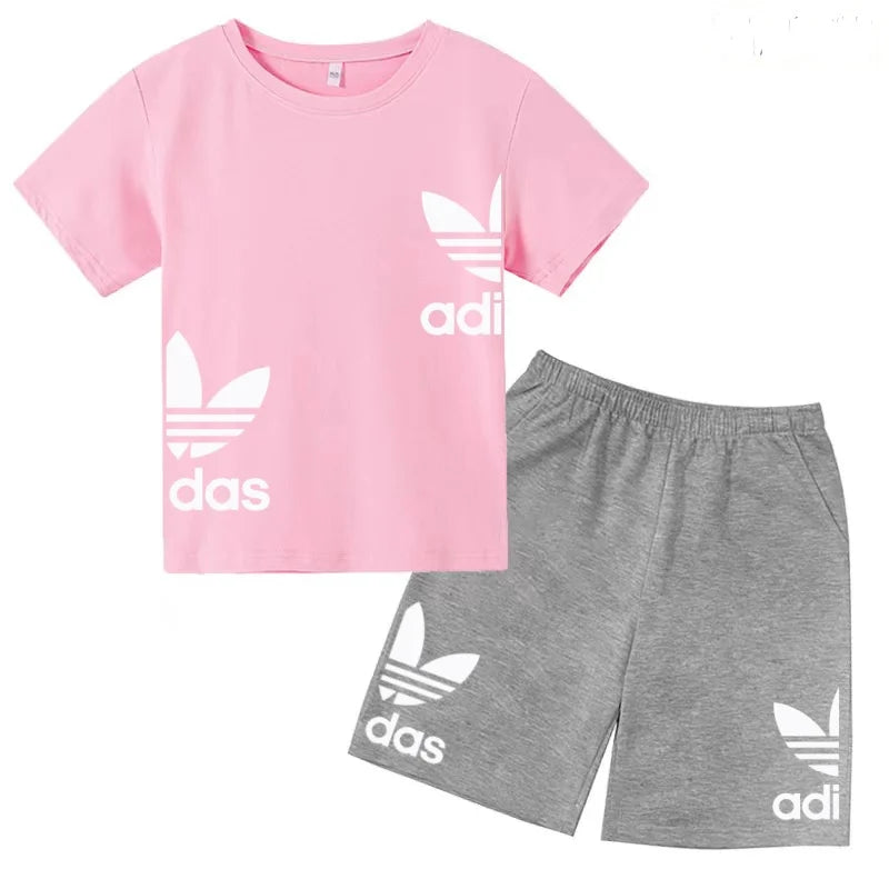 New Children Letter-Print Summer T-shirt Boy Girl Toddler3-12Years Short-Sleeved+Shorts Charming Casual Fashion Sports Brand Set