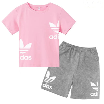 New Children Letter-Print Summer T-shirt Boy Girl Toddler3-12Years Short-Sleeved+Shorts Charming Casual Fashion Sports Brand Set