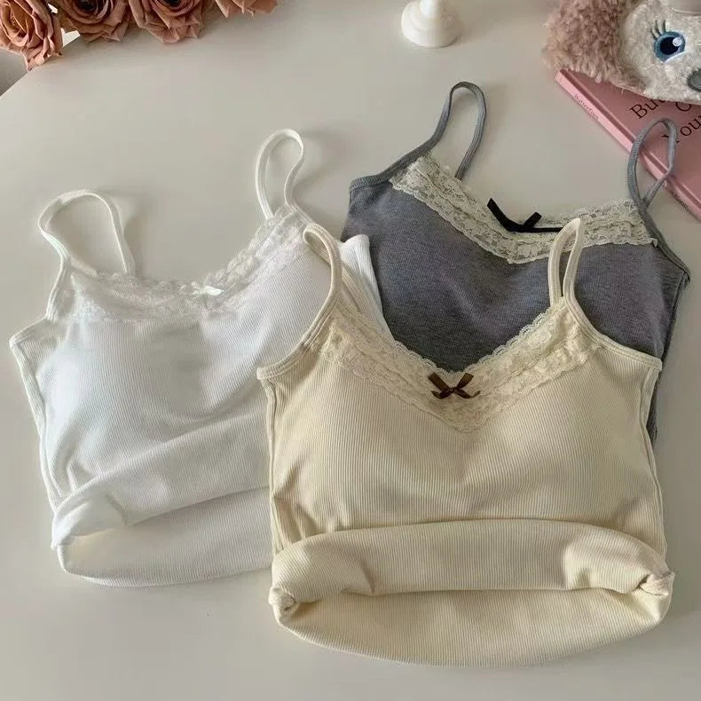Coquette Y2k Crop Top Summer Lace Tank Top Women Cropped Cute Camis Sexy White Crop Tops Female Korean Sleeveless Black Vest