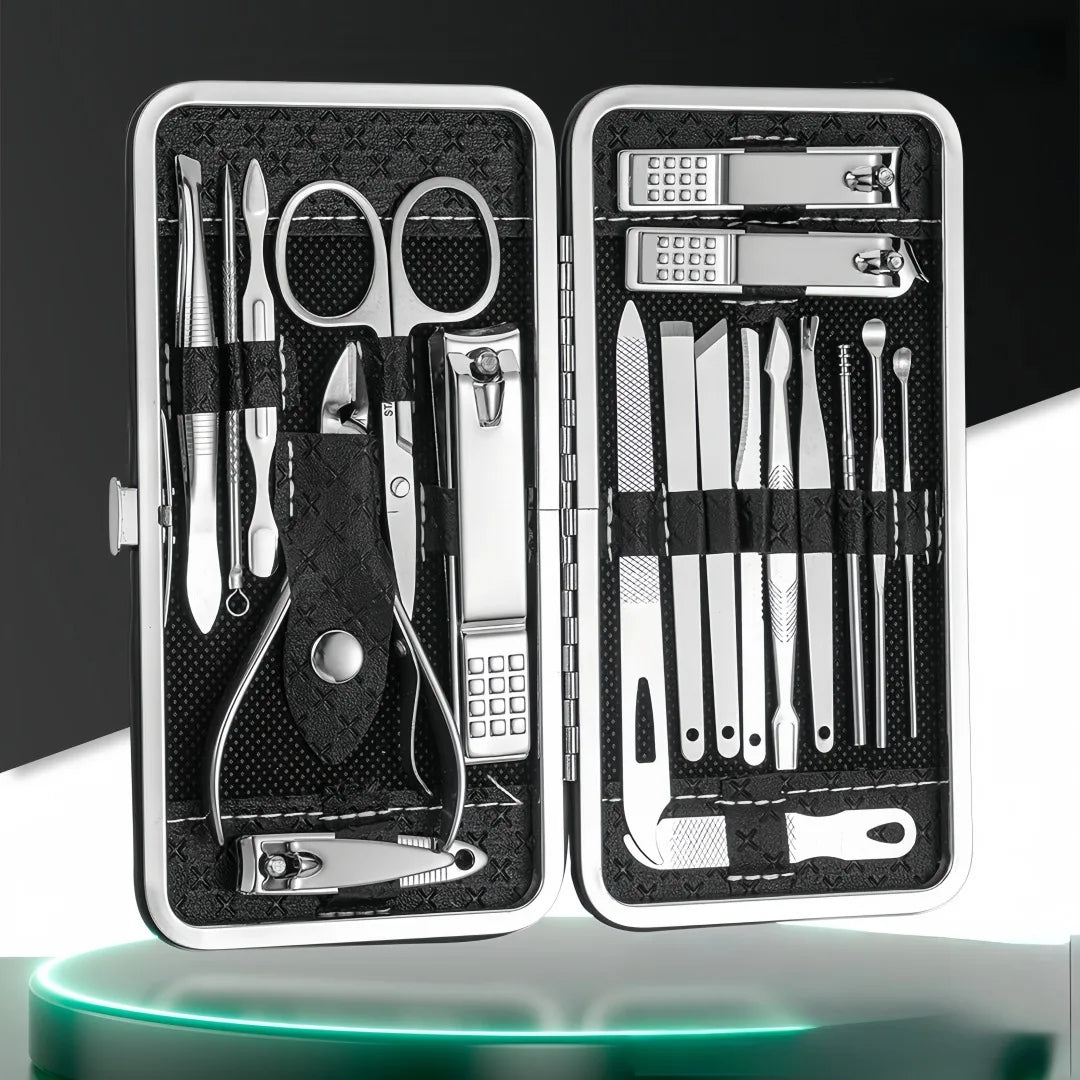 Stainless steel nail clipper set of 19 pieces, diagonal nail clippers, pedicures, ear picks, spoons, nail art set