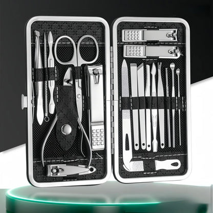 Stainless steel nail clipper set of 19 pieces, diagonal nail clippers, pedicures, ear picks, spoons, nail art set