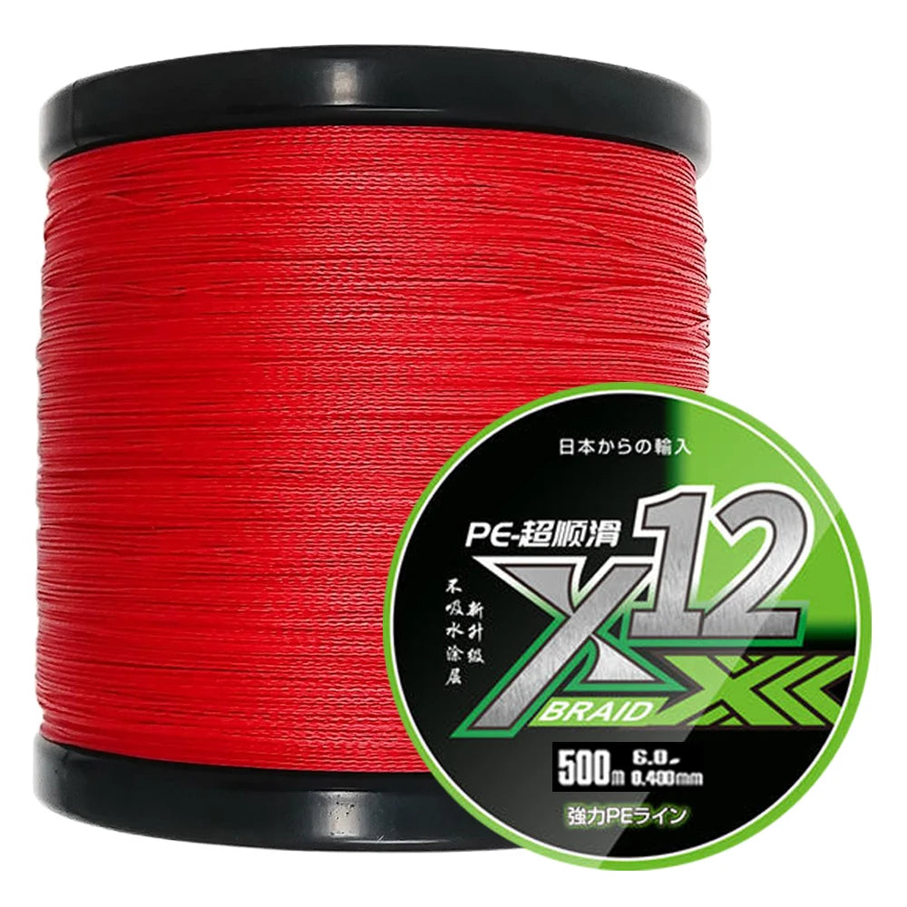 X12 Carp Fishing Line 300M 500M 1000M 12 Strands Braided Japan Multifilament PE Wire Super Strong Durable Smooth Tackle