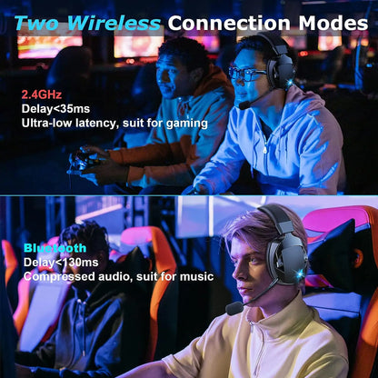 Gaming Headset with Detachable Noise Cancelling Microphone,2.4G Bluetooth-USB-3.5mm Wired Jack 3 Modes for Multi-device