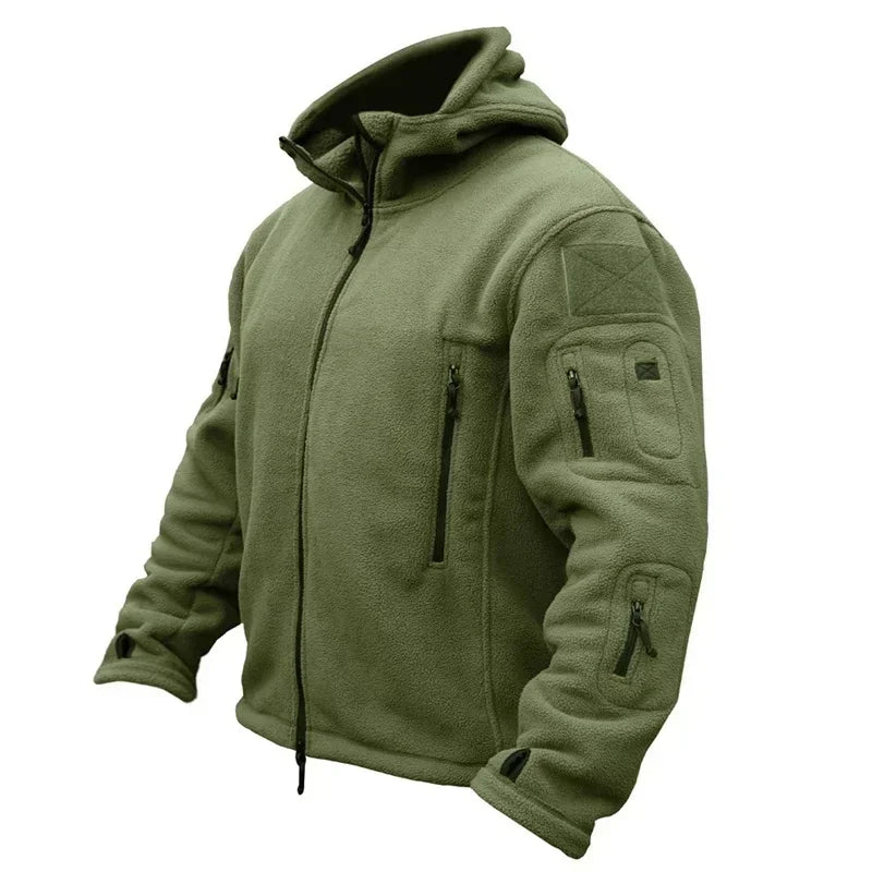 Herr Militär Fleecejacka med Huva – Varm Taktisk Jacka för Vandring och Friluftsliv, S–4XL