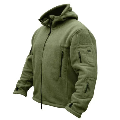 Herr Militär Fleecejacka med Huva – Varm Taktisk Jacka för Vandring och Friluftsliv, S–4XL