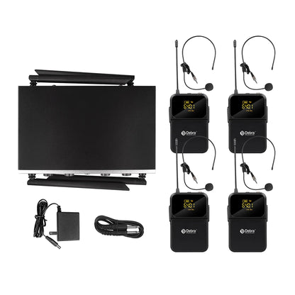 Debra DU4004 Wireless Conference Microphone System, UHF 4-channel, lavalier, headset, handheld microphone, for weddings, karaoke