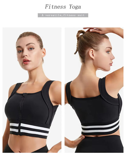 Zipper Front Closure Sports Bra Fitness Crop Tops with Built in Bra Gym Yoga Workout Padded Tank Top Athletic Vest Plus Size