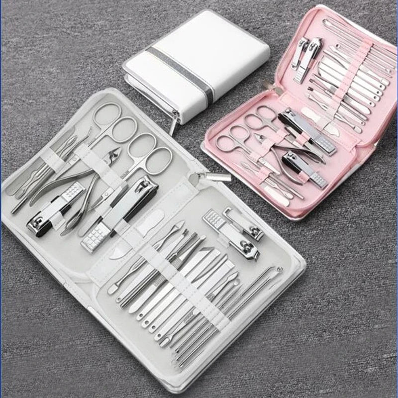 26 Pcs Manicure Set Stainless Steel Nail Clippers Cuticle Nipper Pedicure Care Tool Dead Skin Scissor Cleaning Grooming Ki