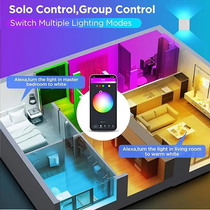 Tuya Smart Kubvägglampa – RGBCW, Justerbar Vinkel 0–130°, IP65, 12W, WiFi, Alexa & Google