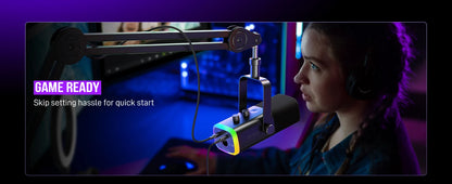FIFINE USB/XLR dynamisk mikrofon med RGB, hörlursuttag och mute