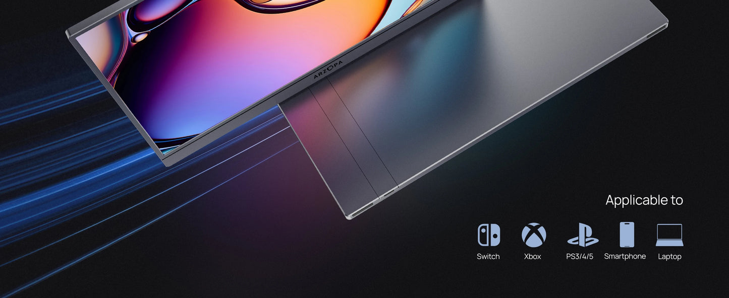 ARZOPA Z3FC Portabel Skärm 16,1" 180Hz 2,5K QHD – IPS 107% sRGB HDR10 Dubbla Högtalare Aluminium USB-C HDMI
