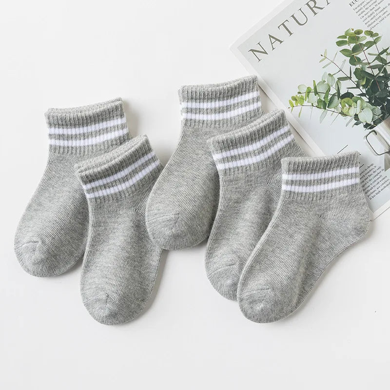 5 Pairs/Lot 2023 New Summer Children Socks Cotton Kids Fashion Black White Gray For 1-12 Years Teen Student Baby Girl Boy Socks