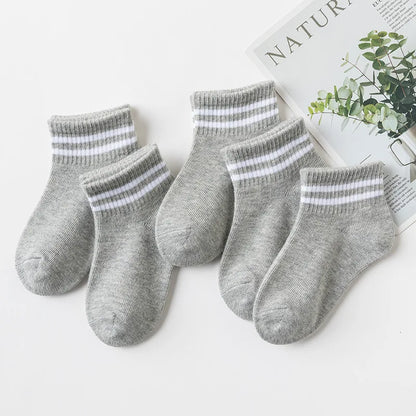 5 Pairs/Lot 2023 New Summer Children Socks Cotton Kids Fashion Black White Gray For 1-12 Years Teen Student Baby Girl Boy Socks