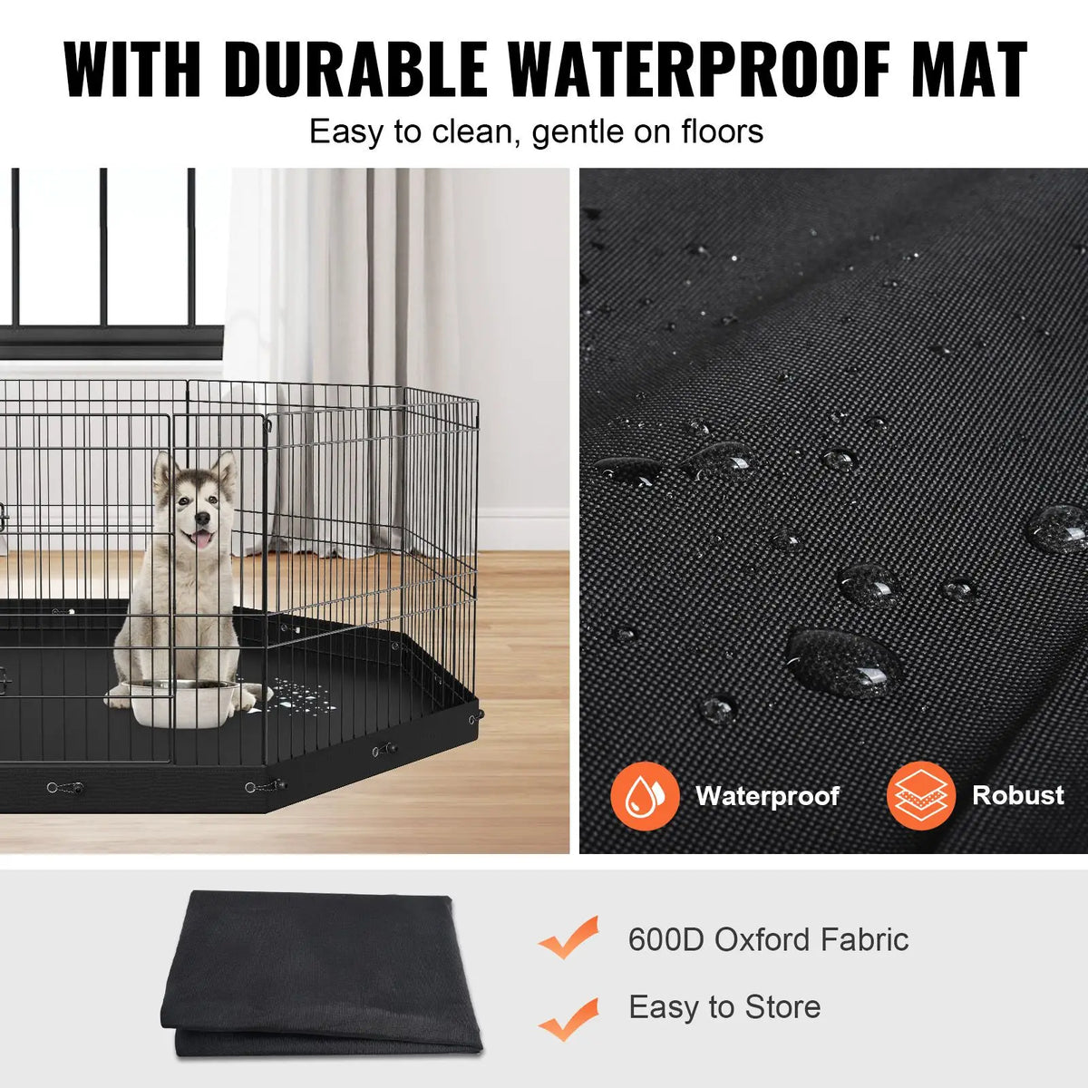 Dog Playpen, 8 Panels Foldable Metal Dog Exercise Pen with Bottom Pad, 61 cm H Pet Fence Puppy Crate Kennel with Ground Stakes, Indoor Outdoor Dog Pen for Small Medium Pets, for Camping, Yard