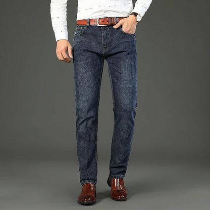 Classic Business Casual Jeans Men 2026 New Fashion Blue Slim Stretch Denim Trousers Male High Pants Men Clothing