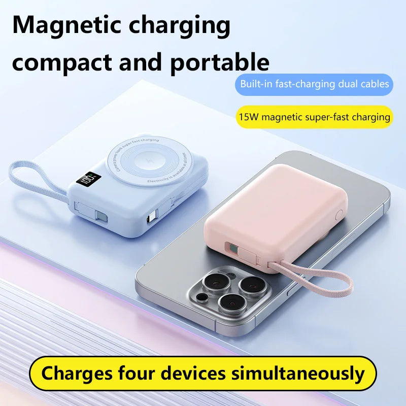 Lenovo 50000mAh Magnetic Power Bank Fast Charging Built-in Cable For Apple Watch Mobile Phone Wireless Compact Mobile Power Bank