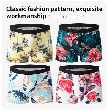 Herr Boxershorts 4-pack Blommigt – Andningsbara Plus Size Tonåringar & Vuxna, XS–XXXL