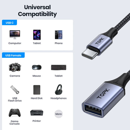 TOPK USB-C till USB-A OTG-adapter – dataöverföring och laddning