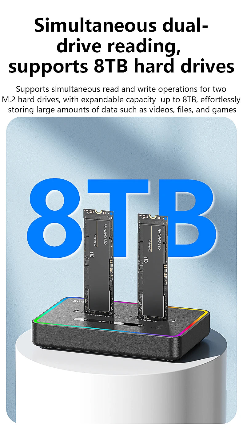 Blueendless Dual-Bay M.2 NVME SSD Clone Docking Station 20Gbps USB3.2 USB C Type C OFFline Cloner Duplicator NVme PCIE Enclosure
