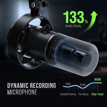 FIFINE USB/XLR Dynamic Microphone with Shock Mount,Touch-mute,Headphone Jack&Volume Control,for PC or Sound Card Recording -K688