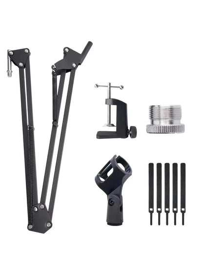 Extendable Recording Microphone Holder Suspension Boom Scissor Arm Stand Holder with Mic Clip Table Mounting Clamp