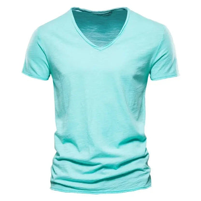 New 100% Cotton Men T Shirt Tops V Neck Thin Short Sleeve Tees High Quality Men's Fashion Fitness Hot T-shirt For Men Size S-5XL